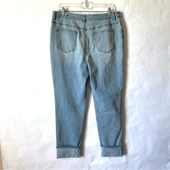 Chico’s So Slimming Girlfriend Ankle Blue Jeans Sequin Patch Cuffed Size 10 - Picture 6 of 13